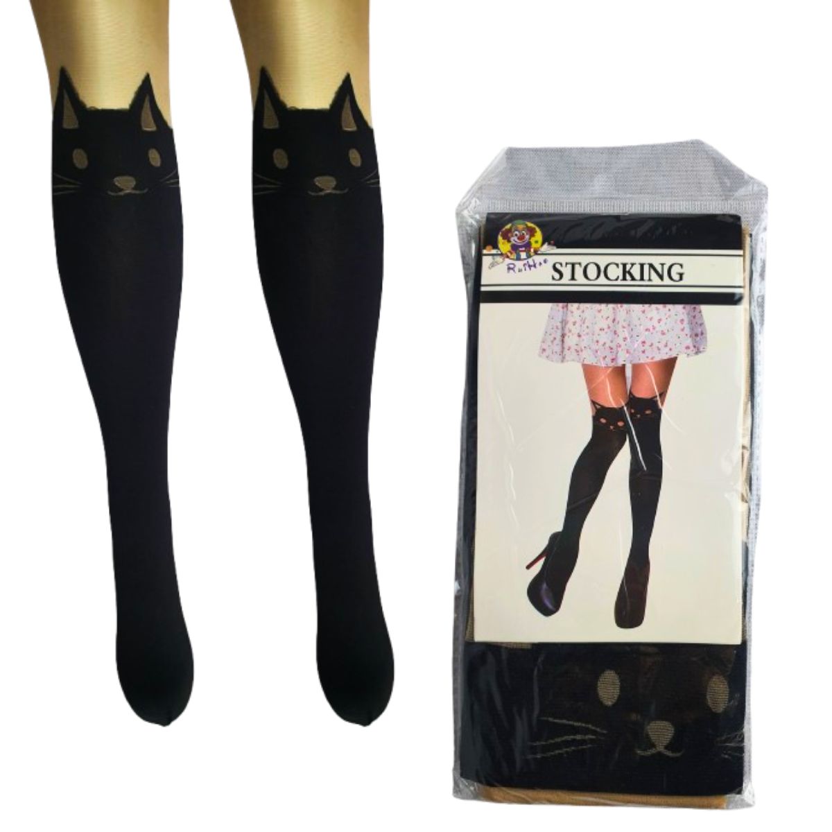 Meia Calça Fantasia Festa Cosplay Gato Preto Com Marrom Meia Calça Fantasia Festa Cosplay Gato Preto Com Marrom